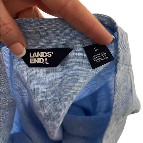 Lands End women’s 100% linen Notch Neck 3/4 Sleeve Tunic, Blue, Small pockets - Picture 6 of 8